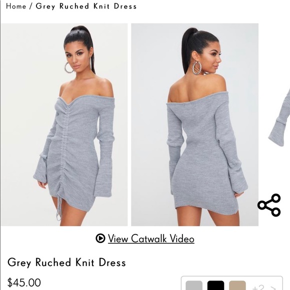 ruched bardot knitted dress